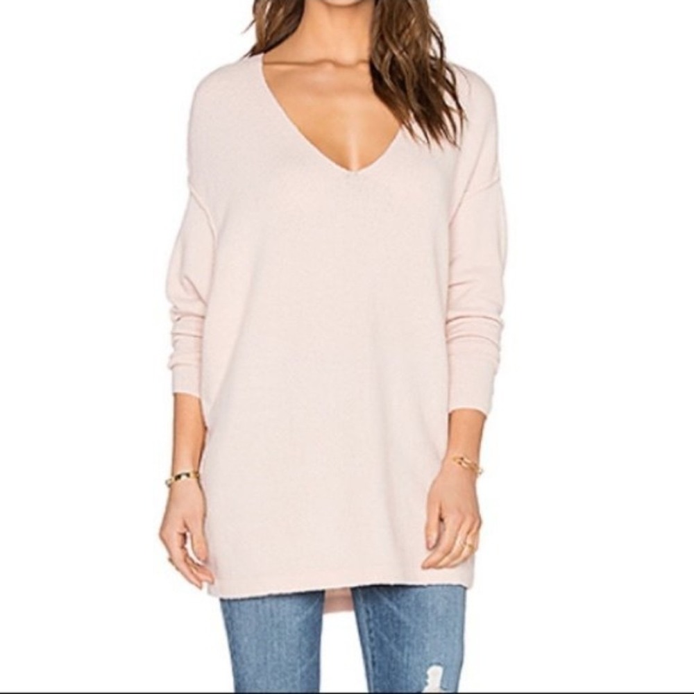 Free People Softly Vee Nude Wool Yak V-Neck Oversized Dolman Sweater XS Fit M